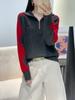 2026 Autumn/Winter Color Block Stand Collar Half-Zip Wool Blend Women's Slimming Sweater