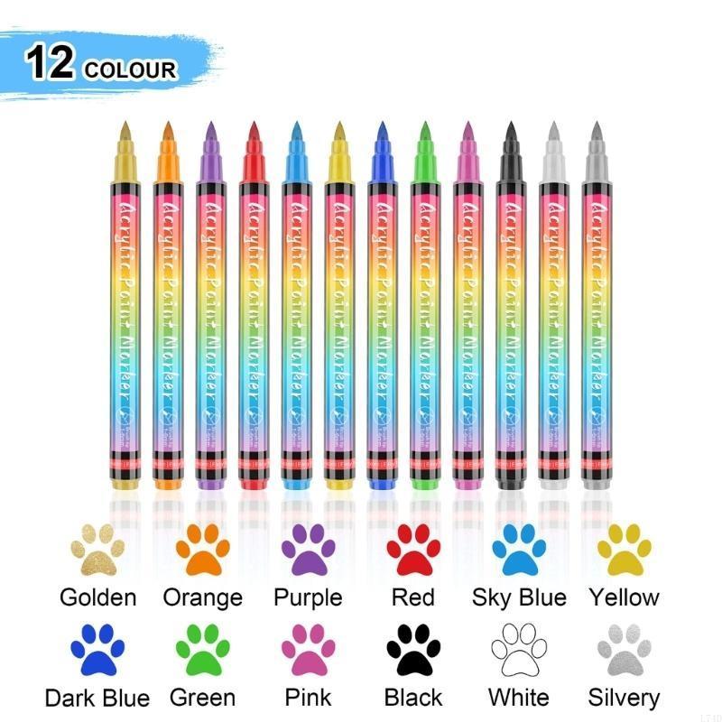L74D 12 Couleurs Marqueurs Lavables pour Colorier les Animaux pour Chiens Chats Stylos d'Art Ensemble Brosse de Toilettage pour Chats Fournitures pour Animaux