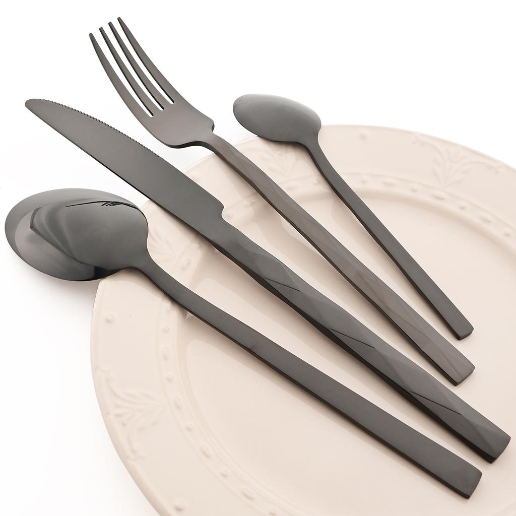 16pcs Black Dinnerware Set Knife Fork Coffee Spoon Cutlery Set Mirror Stainless Steel Flatware Western Party Kitchen Tableware