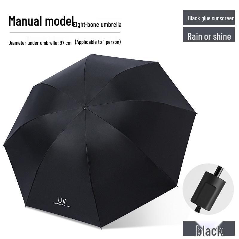 Ultra Durable UV Protection Auto Double-Fold Black Umbrella.