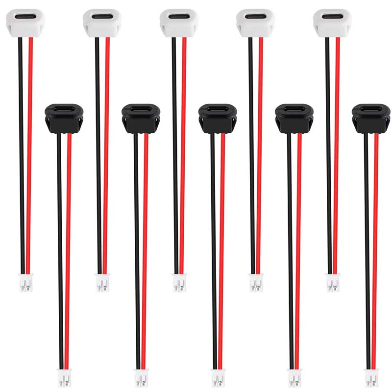 5pcs Type-C Female Chassis Waterproof 2P Wire Type USB C Pigtail Cable Extension Power Cable USB-C Plug To 2 Pin Bare Wire Open