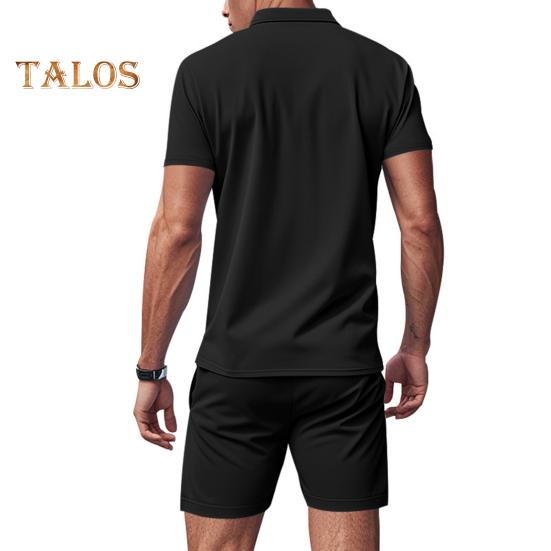 2 Teile/satz Männer Outfit Revers Kurzarm Pullover Tops Elastische Kordelzug Taille Taschen Shorts Set Einfarbig Sportswear