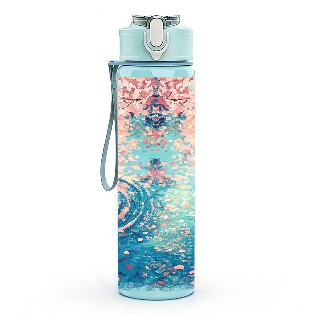 1PC Ocean Wave Watercolor Abstract Art 750ml Color Plastic Sports Water Bottle Leakproof Flip Straw Lid Suitable for Sports Office Home Use