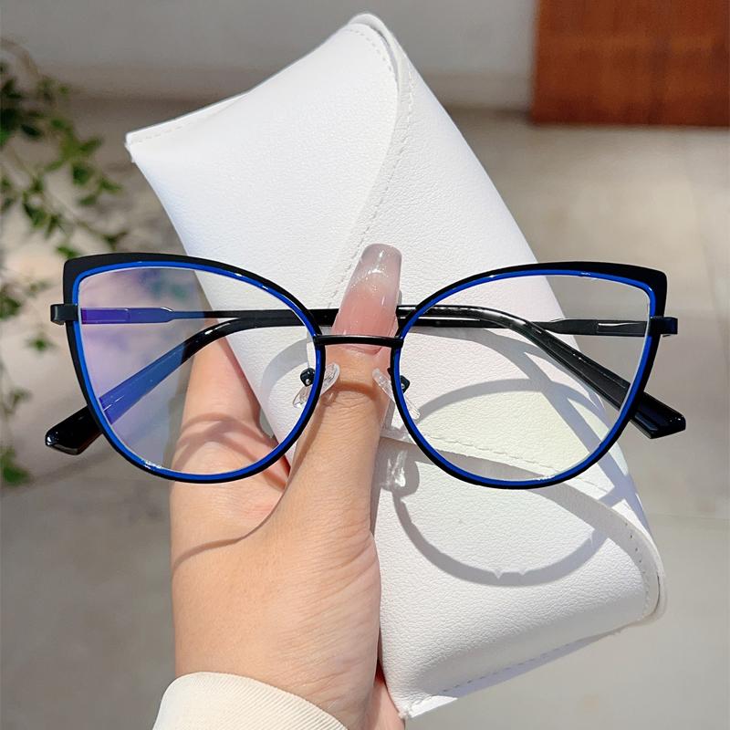 Luxury Brand High Quality Frame Women Trendy Retro Metal Glasses Blue Light Blocking Vintage Cat Eye Decor Eyewear