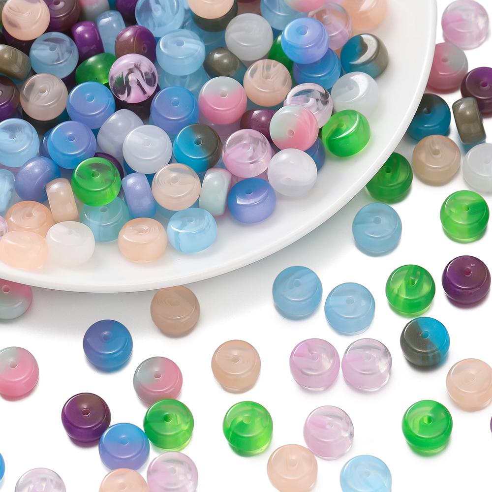 10pcs/Pack Mixed Color Resin Flat Round Beads Spacer Loose Charms Beads for DIY Bracelet Necklace Jewelry Making Accessories