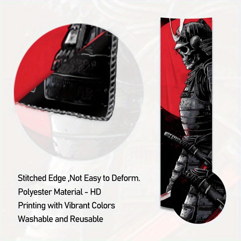 Skeleton Samurai Long Tapestry, Red Sun Black Armor Print Wall Hanging, Bushido Samurai Themed Decor For Bedroom & Living Room