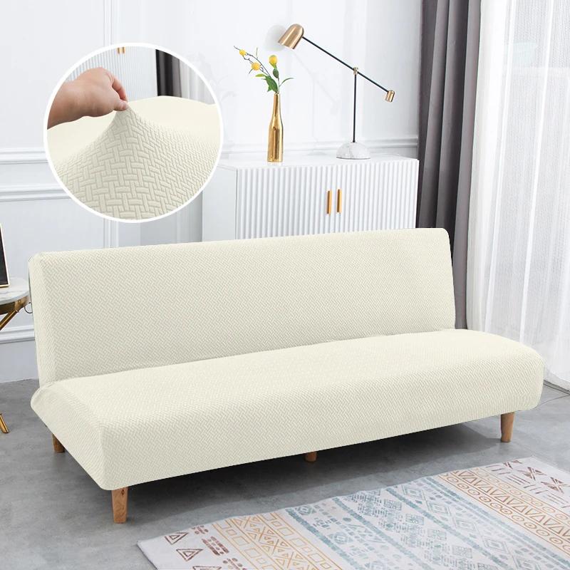 New Solid Color Sofa Bed Cover Elastic Armless Couch Cover Spandex Jacquard Non-slip Slipcovers Washable Sofa Protector For Home