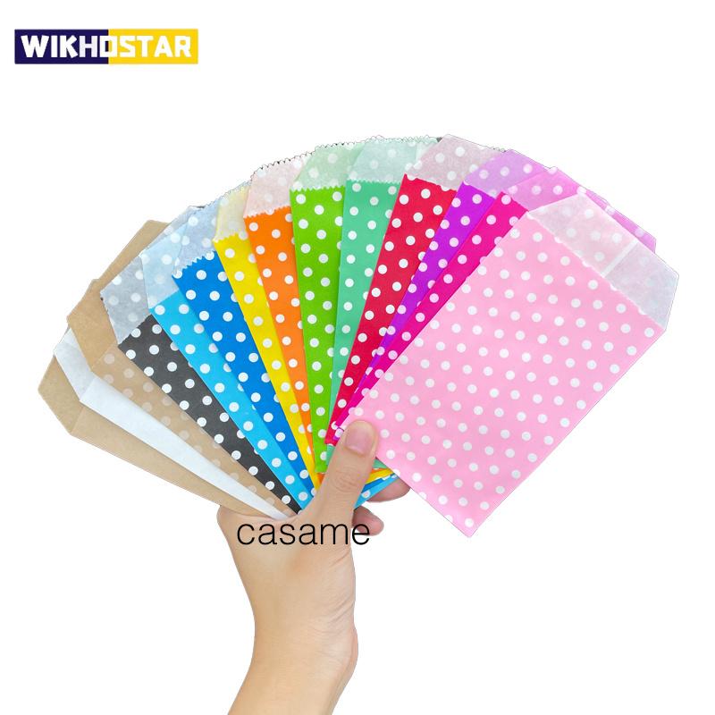 10 Pcs Small Sack Pouch Mini Dot Kraft Paper Bags Wedding Party Invitation Greeting Cards Paper Gift Bag Birthday