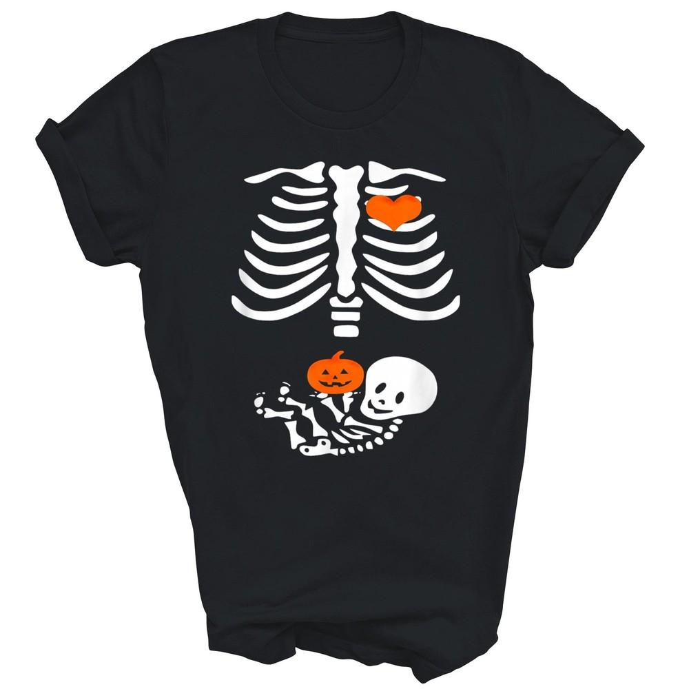 Halloween Skeleton Baby Maternity Pregnant Pumpkin Unisex Shirt Gift
