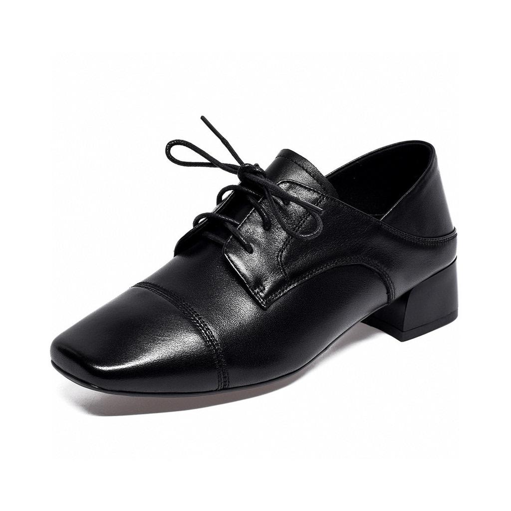 Damen-Frühlingsschnür-Ballerinas mit eckiger Spitze, bequeme kleine Einzelschuhe, ein Schuh und zwei kleine Lederschuhe.