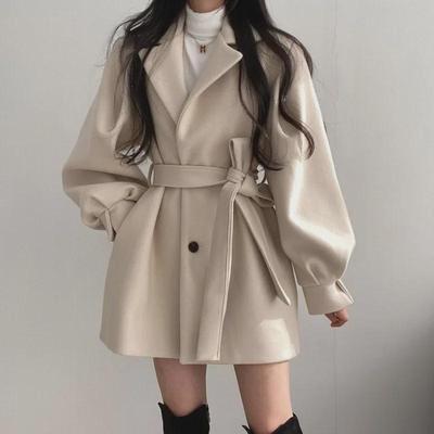 Hepburn Style Women's Black Woolen Coat: Autumn/Winter 2023, Small Waist, Thickened, Medium-Long