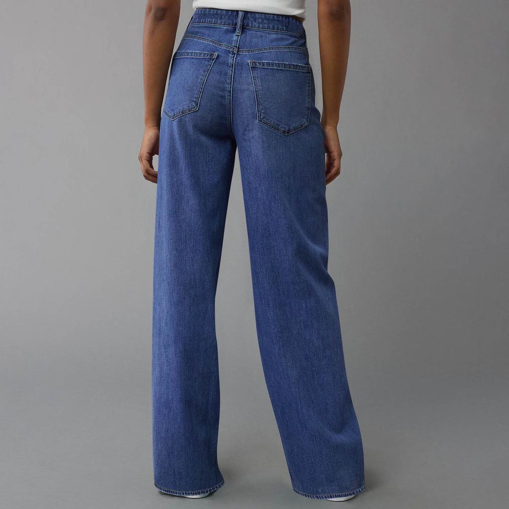 Womens High Waisted Jeans Stretchy Flared Straight Leg Loose Trendy Hem Denim Pants