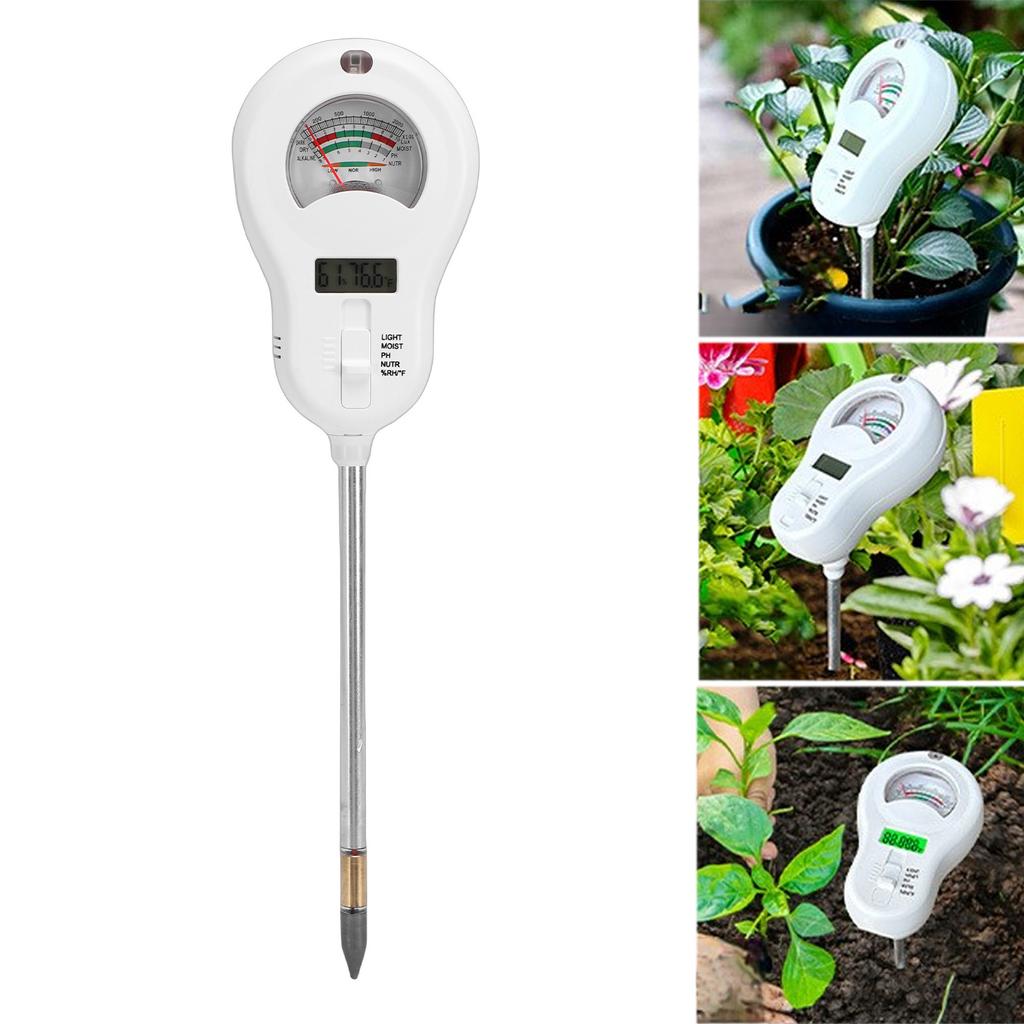 6 In 1 Soil Tester Digital Plant PH Humidity Temperature Sunlight Nutrient Levels Test Meter for Gardening Farming
