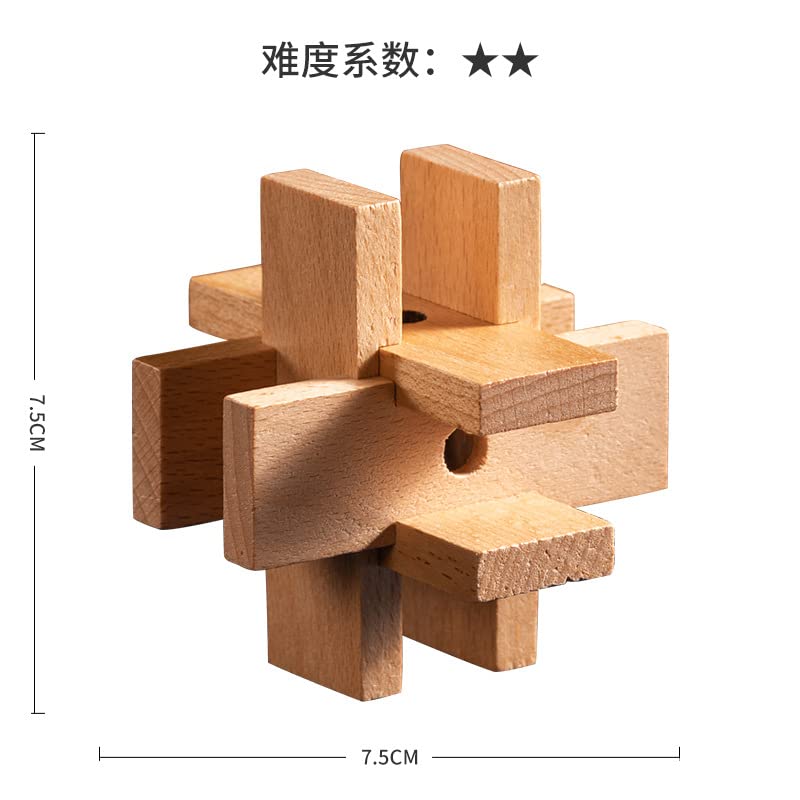 Kongming Puzzle Wooden Puzzle Time Killer 3D Puzzle Stress Relief Toy Set with Strategy Guide BM-STORE (Six Types)