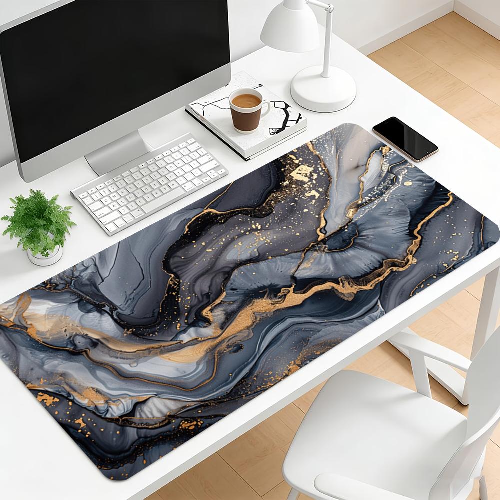 Marble Gold Foil Liquid Large Desk Mat Non Slip Rubber Gaming Mouse Pad Stitched Edge Aesthetic Office Laptop Desktop Decor