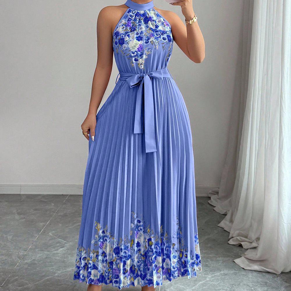 2025 European & American Style Women s Printed Pleated Long Dress XXL