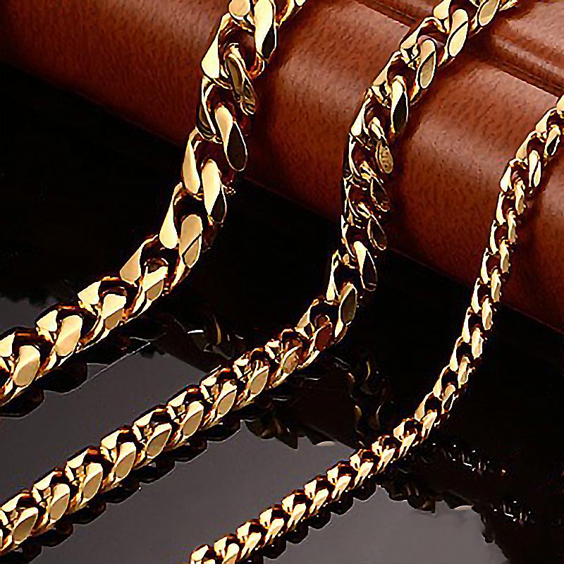 Men's Gold, Silver, and Black Stainless Steel Polished Cuban Chain Necklace - European & American Hip Hop Trend (Titanium Steel)