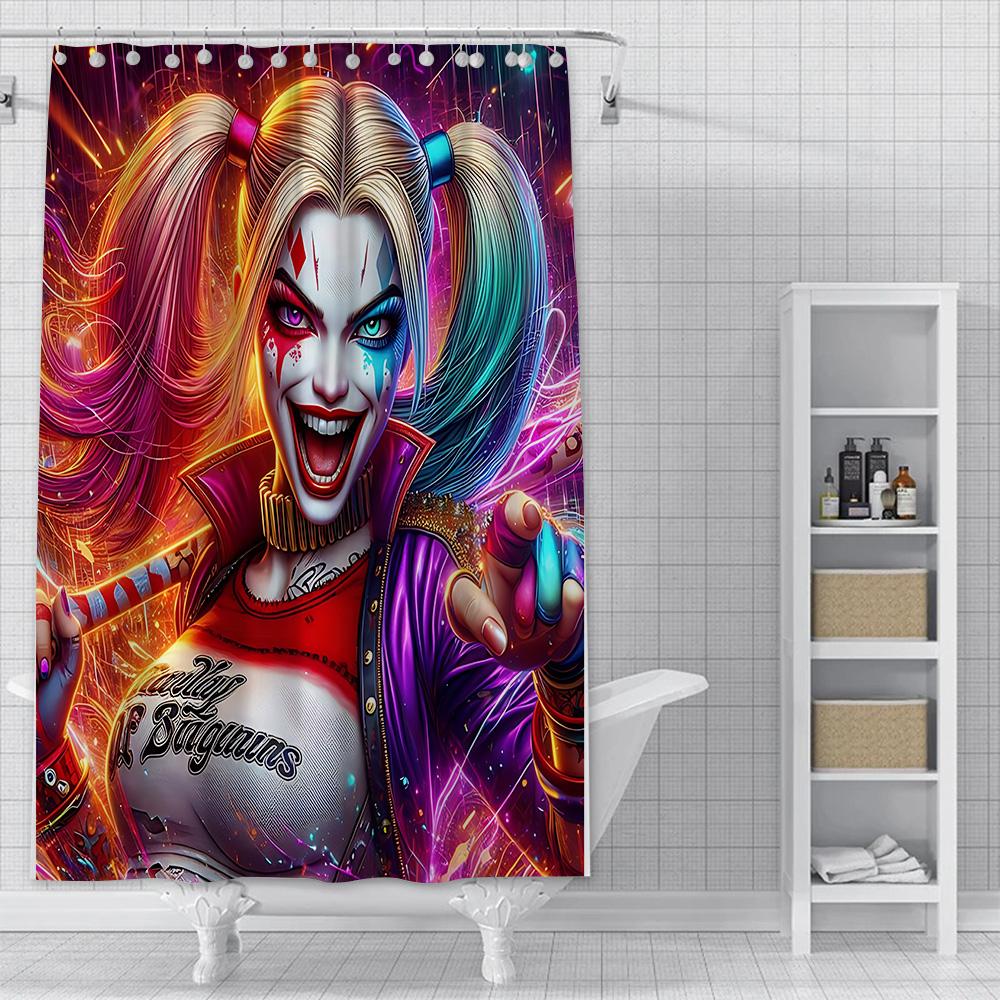 Tenda da Doccia Harley Quinn Tessuto in Poliestere Impermeabile Pittura Colorata Tende da Bagno Decorazione Bagno di Casa Tenda con Ganci