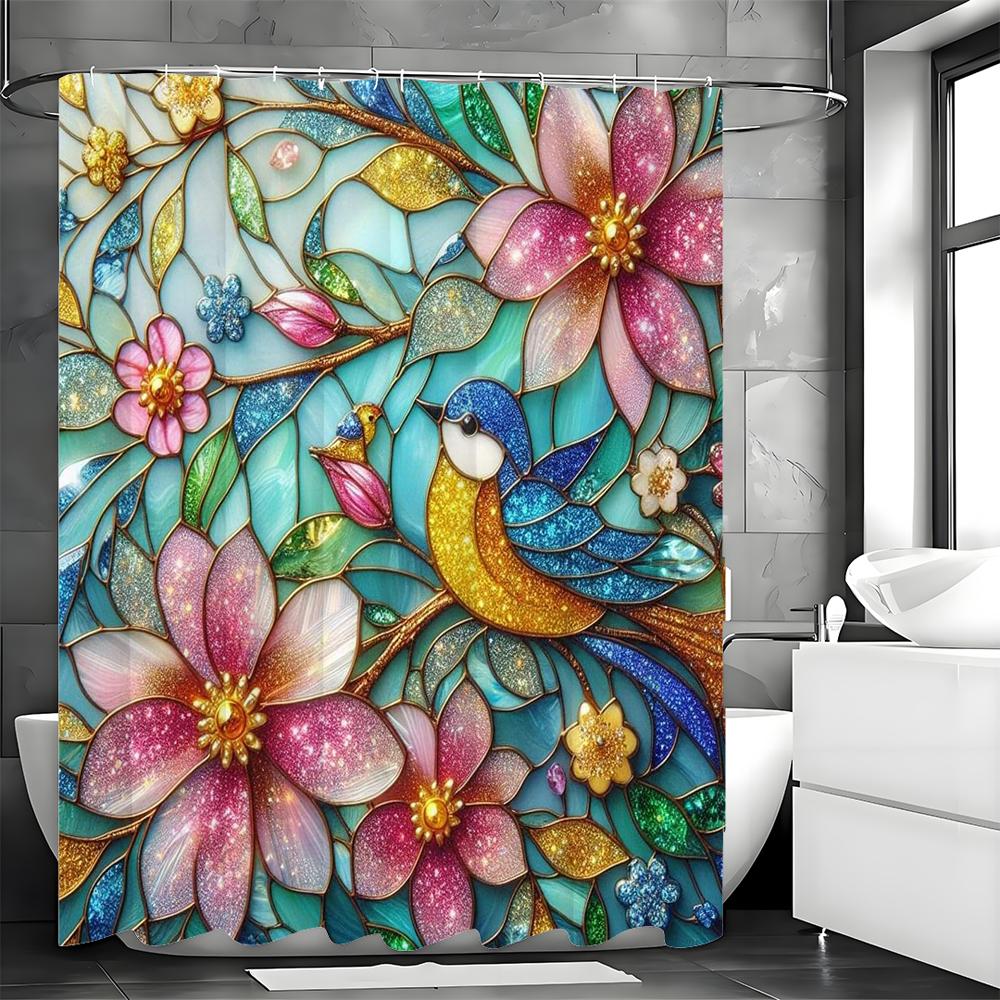 

Креативная шторка для душа с изображением цветов и птиц, Декоративная шторка для душа для ванной комнаты, Водонепроницаемая шторка для душа с крючками 90*180cm