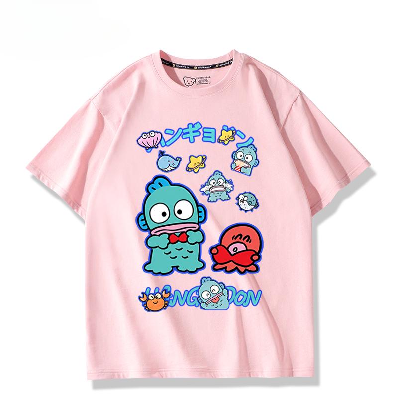 

Cartoon cute Hangyodon graphic T-shirt summer men s 100% cotton casual breathable T-shirt fashion trend Harajuku loose T-shirt S