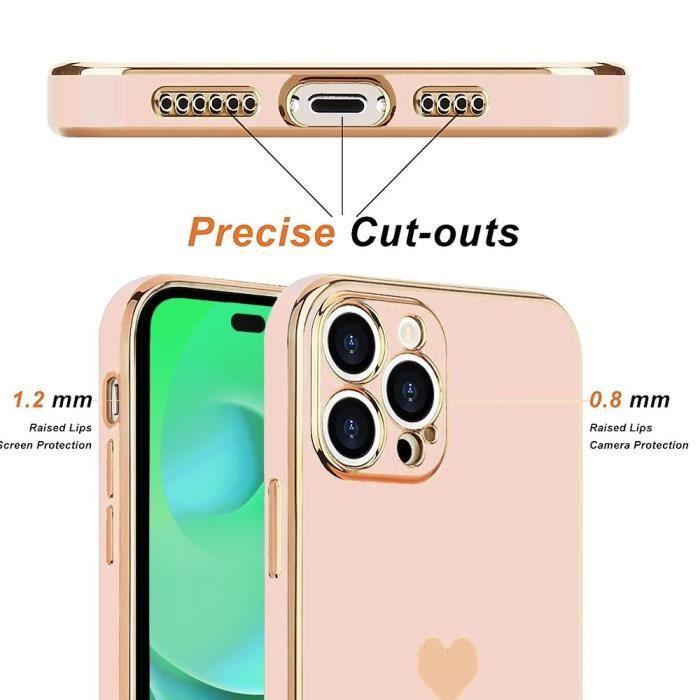 Coque de téléphone - Luxe - pour iPhone 14 Pro Max - Rose - Motif Cœur - Souple TPU