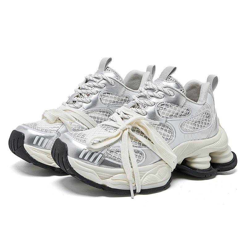 

New trendy retro platform silver dad shoes women s bundled beads casual heightening shoes sneakers 40 срібний