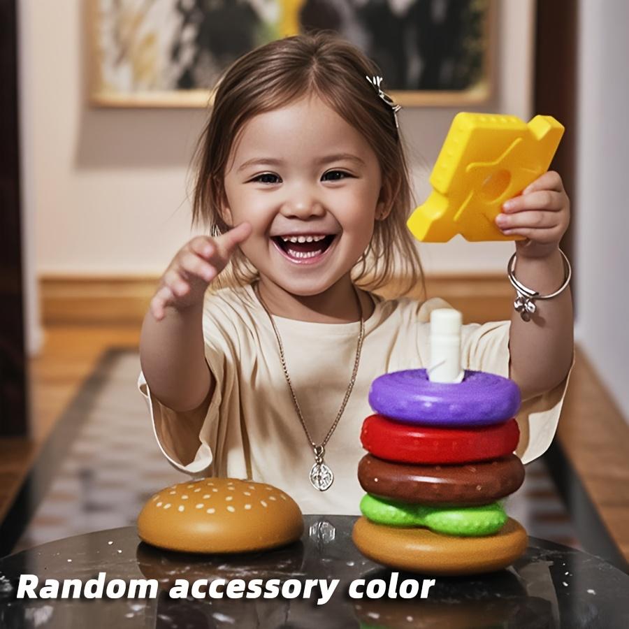 Colorful stacking burger toy cultivates hand-eye coordination. Educational puzzle, nice holiday and birthday gift for kids. burger tower