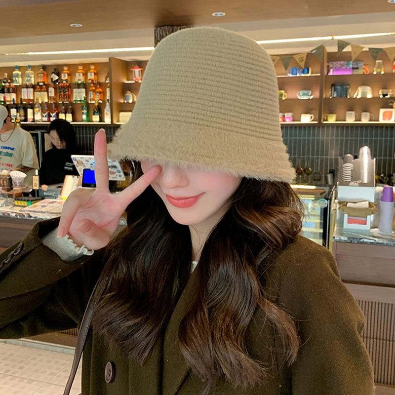 

Шляпа женская осенне-зимняя вязаная панама однотонная с закрытием лица панама корейская версия универсальная для лица плюшевая шляпа-ведро Adjustable хаки