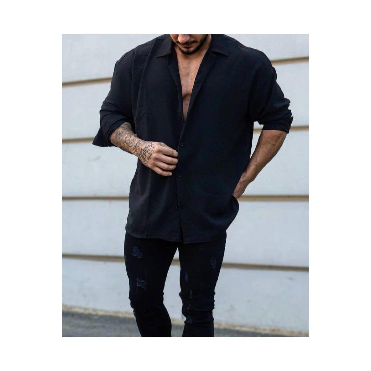 

Мужская льняная свободная рубашка оверсайз широкого кроя S