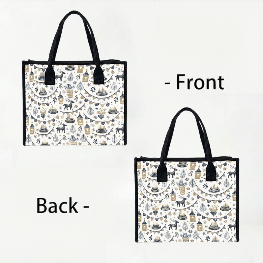 Cute Winter Pattern Tote Bag Casual Portable Large Capacity Daily Handbag for Women Shopping Travel Use