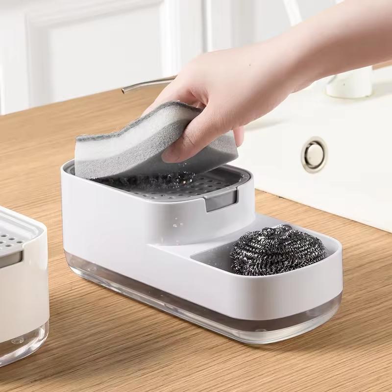 2 In 1 Dish Soap Dispenser Liquid Soap Pump Dispenser Soap Container With Sponge Holder For Kitchen Bathroom Washing Accessories