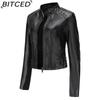 BITCED Women's Studded Leather Jacket Spring/Autumn Long-Sleeved Stand-Collar Fashion Jacket