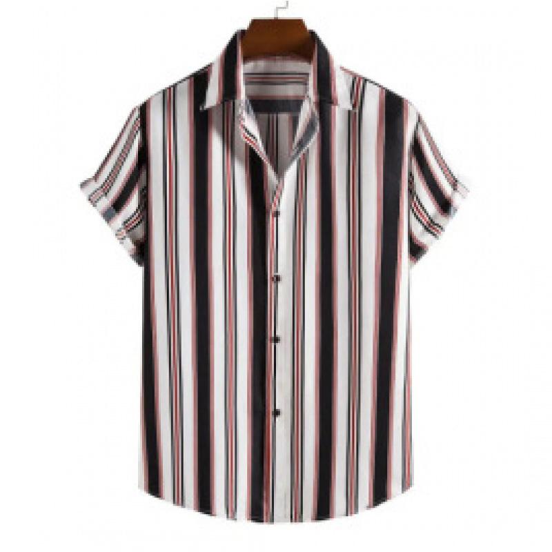 Summer new men's top striped D print men's cardigan lapel