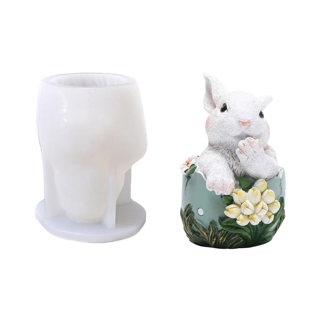 Flexible Silicone Rabbit Figurine Shaped Decoration Mould High Temperatures Resistant Gypsum Mould for Desktop Ornament