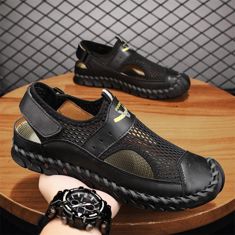 Men's plus size handmade mesh casual sandals summer new breathable non-slip beach shoes fashion  hollow comfort slippers