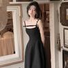 Darling Black Spaghetti Strap Bowknot Dress: Women's Sensual Design Long Skirt