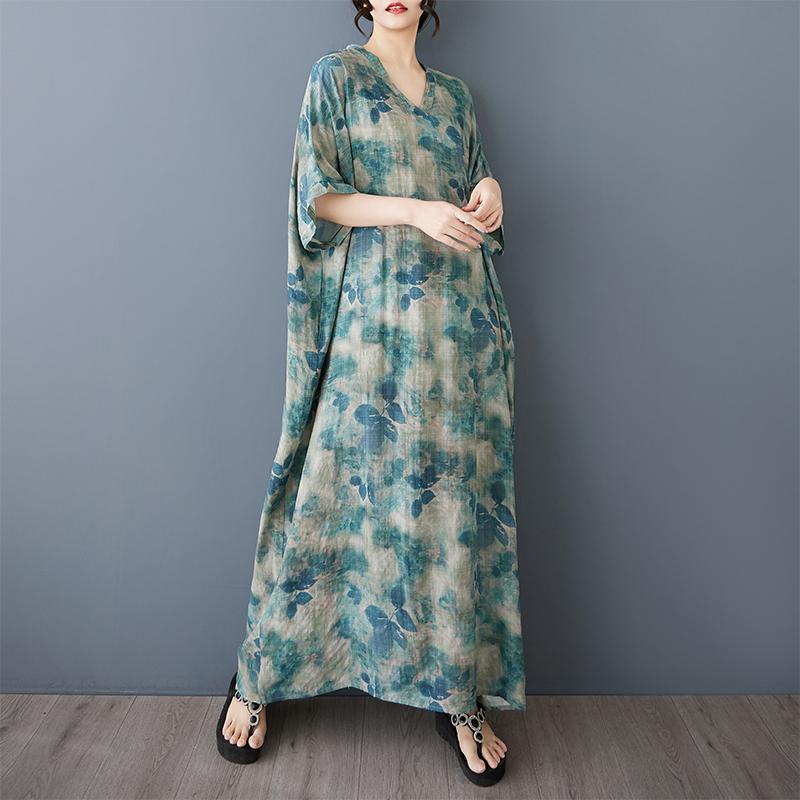 Dimanaf 2025 letní dámské šaty velké velikosti Základní ležérní šaty Volné Vintage květinový potisk Dlouhé plážové šaty