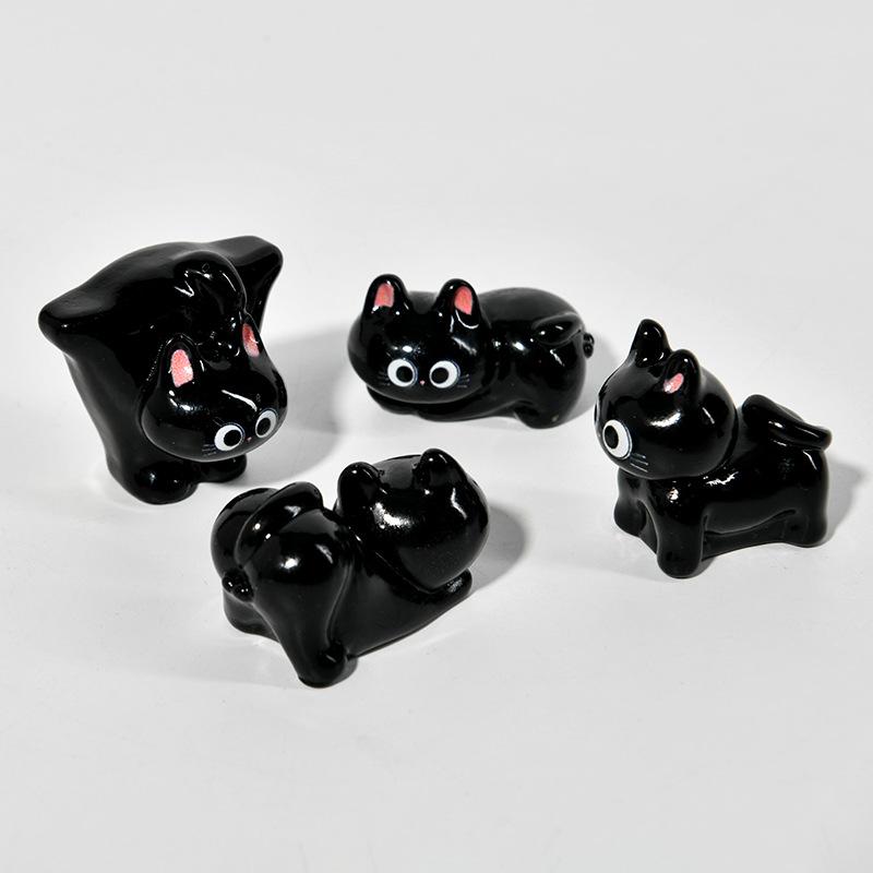 1/6Pcs Cartoon Kitten Miniature Figurine - Cute Black Cat Resin Ornament for Micro Landscape Home Desktop Decor