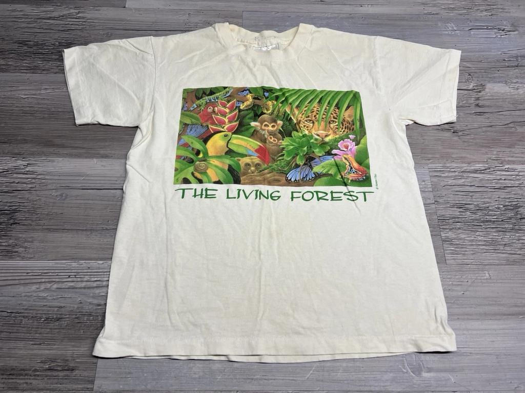 T-shirt Vintage anni '90 Humanitees Natura Foresta Vivente Fauna Selvatica Bambini Taglia L (Adulto S)
