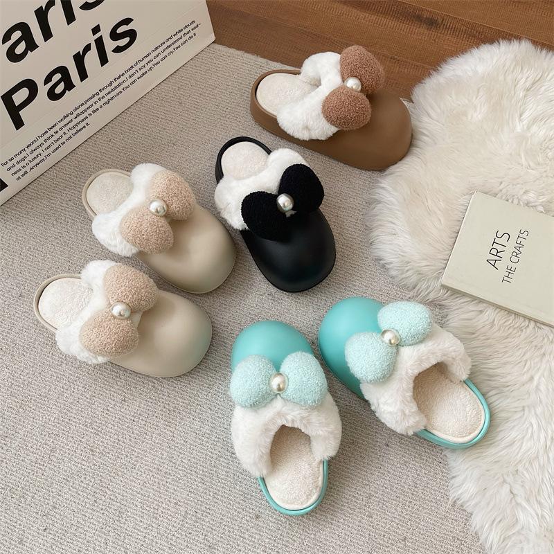 Зимние теплые тапочки с бантом для женщин — фото 4