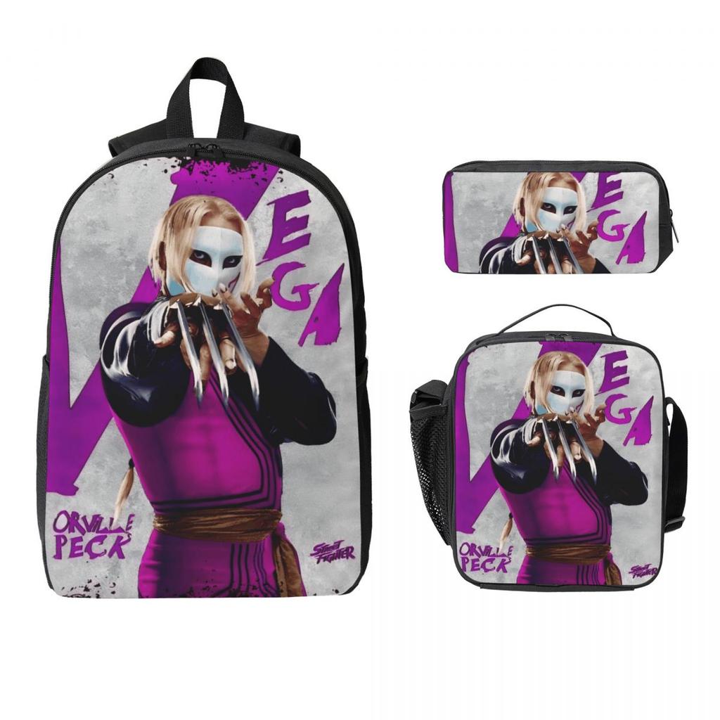 3Pcs Streets Fighters 2026 Accessories Backpack Set for Kids Pen Bags Bookbag Sets with Lunch Box For School Students Knapsack