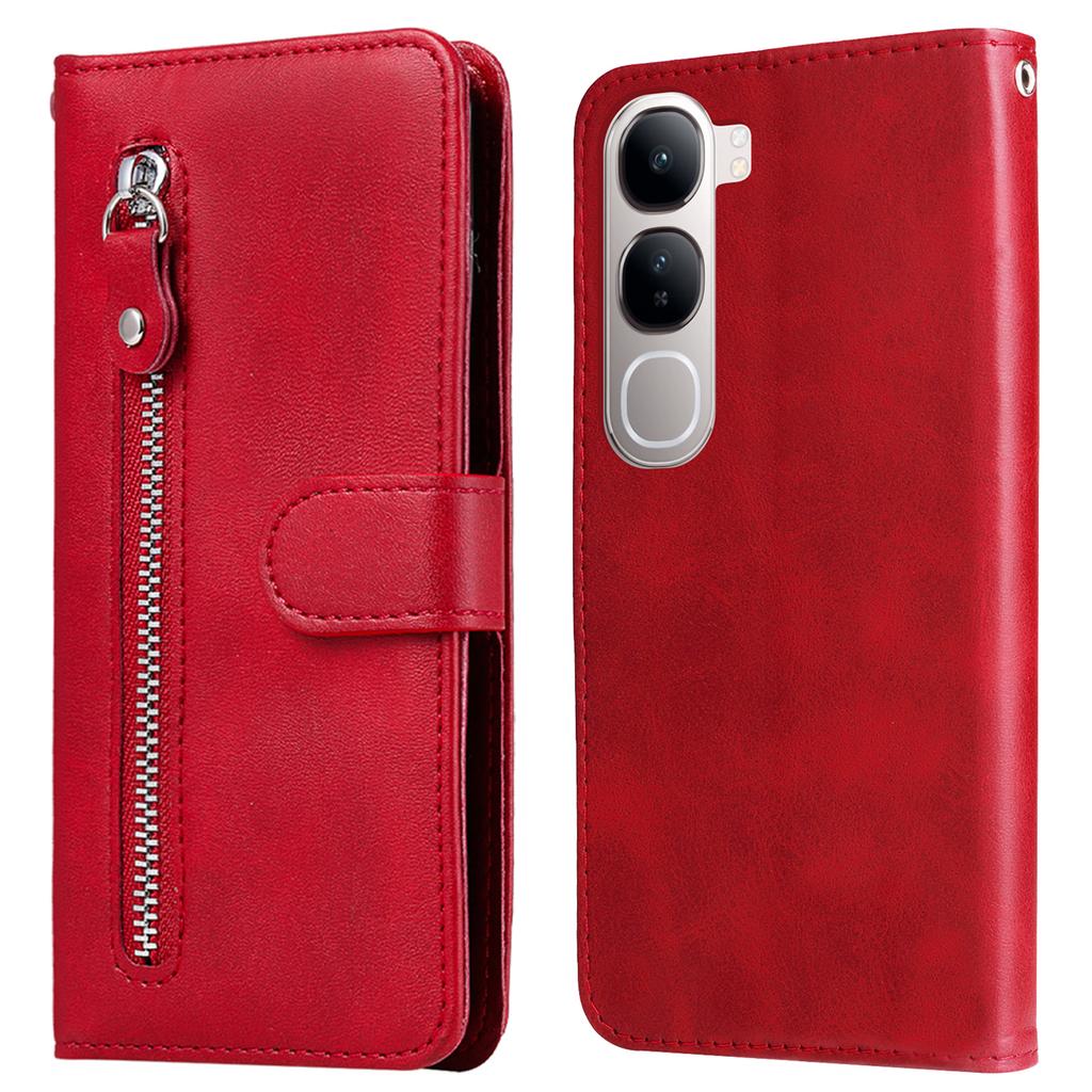 Zipper Wallet Case for Vivo Y300 5G/Y200 5G/V40 Lite (Indonesia) 5G/4G Calf Texture Leather Phone Cover
