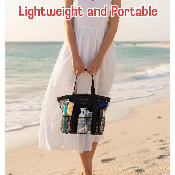 8-Pocket Mesh Tote Bag, Mesh Beach Bag Cleaning Caddy for Bathroom, Camping & College Dorm Bathroom Toiletry Cleaning Bags, Easy to Carry & Clean,