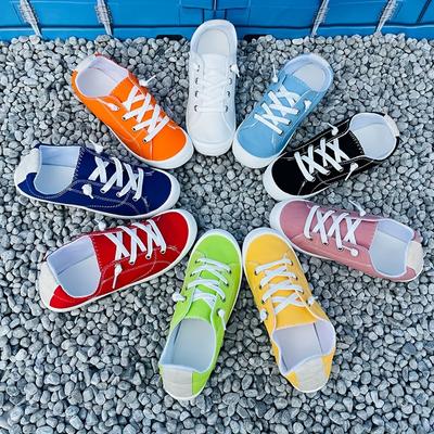 Women's Solid Color Canvas Shoes, Comfortable Flat Minimalist Shoes, Lightweight Low-top Half-slippers