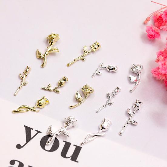 Yousheng 10Pcs Nail Decorations Creative Shape Vibrant Color Rust-proof Stunning Visual Effect Multipurpose Decorative Alloy 3D Rose Flower Nail Art