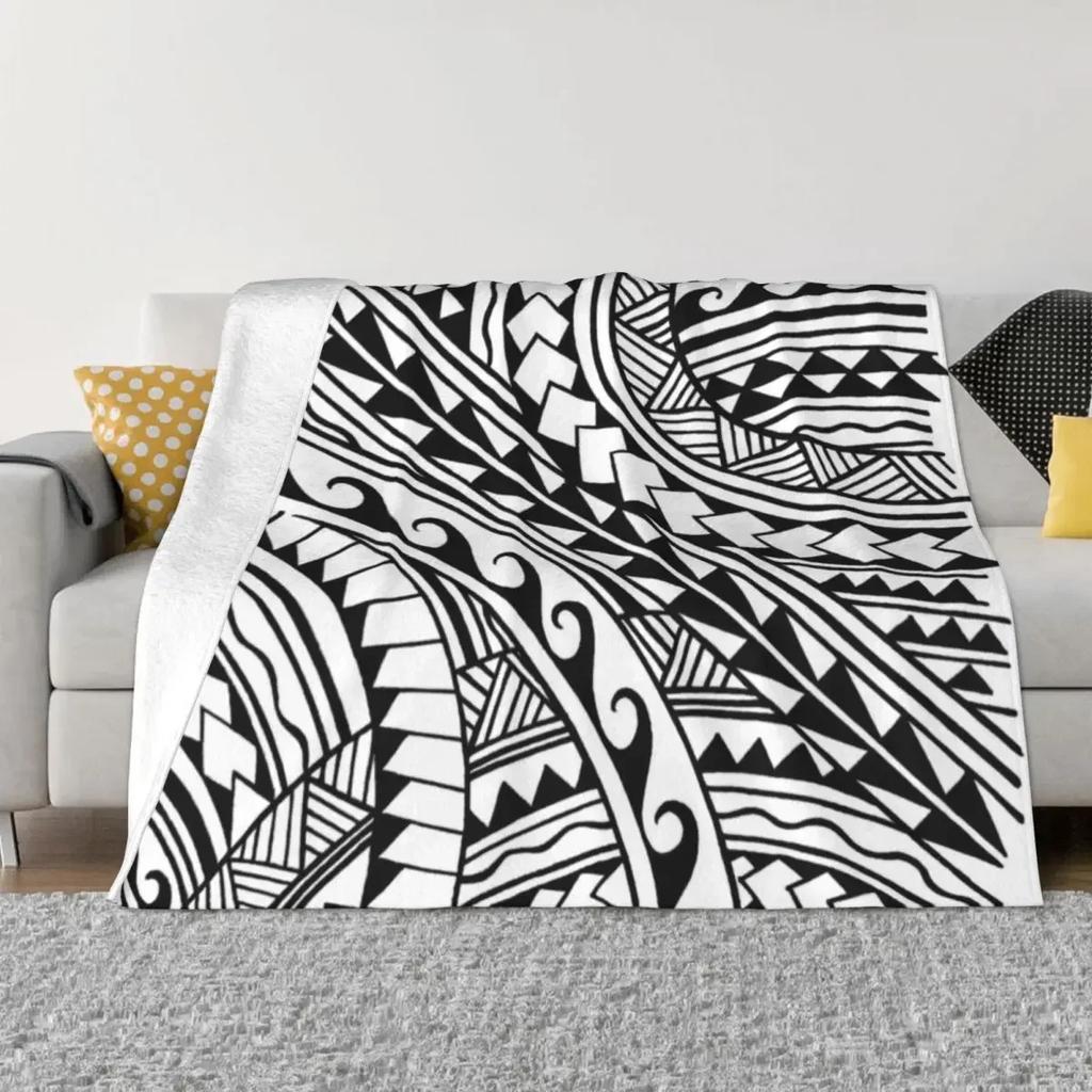 Hand Drawn Polynesian Tribal Throw Blanket Blankets and Throws Decorative Fluffy Softs Quilt Blankets#