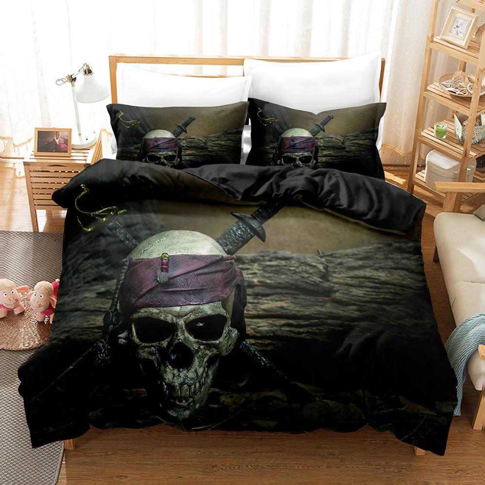 3D digital printing bedding four-piece set three-piece set skull sheet quilt pillow