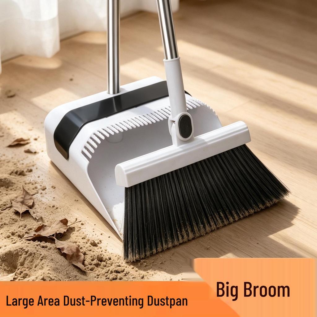 Large Soft Bristle Broom & Dustpan Set - Non-Stick Hair Cleaning, Two-Piece Sweeping Combo