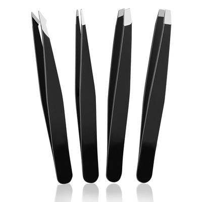 4pc Set Precision Stainless Steel Tweezers Set for Men & Women Eyebrow Shaping Splinter & Ingrown Hair Removal