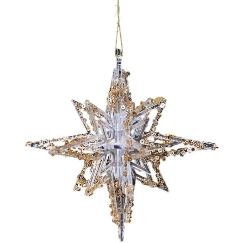 Clear Acrylic Deer Snowflake Christmas Tree Hanging Ornament with Sparkling Glitters Design for Festival Decors